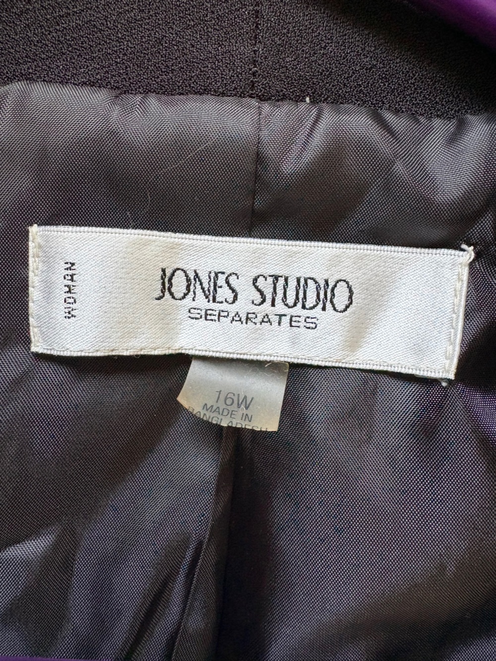 Jones Studio Women’s 16W Black Open Front Blazer 3/4 Sleeve Career Jacket